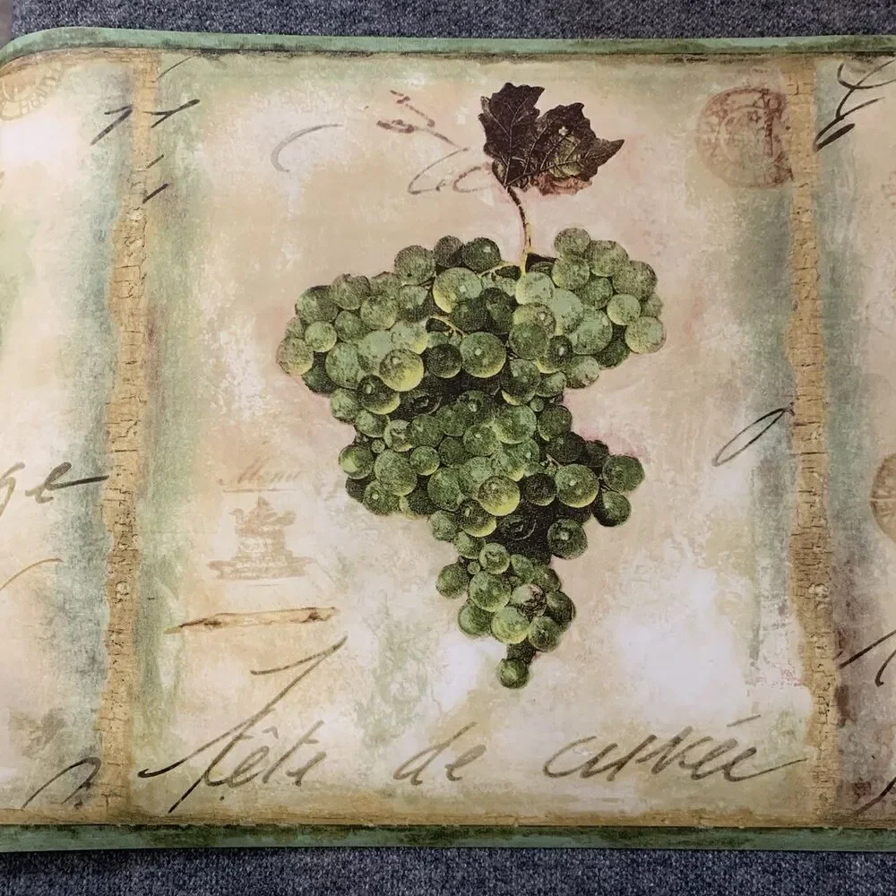 GRAPES & WINE LABELS WALLPAPER BORDER Pre-pasted 10 1/4 in. high x 15 ft. long